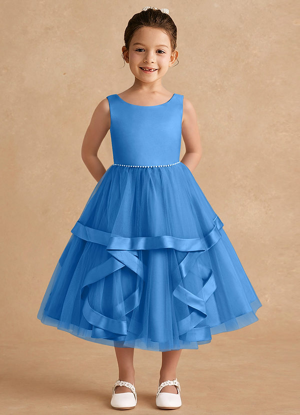 Azazie Posy Flower Girl Dresses Blue Jay A-Line Beaded Tulle Dress image1