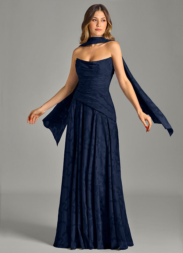 Azazie Gabriela Bridesmaid Dresses Dark Navy A-Line Strapless Floral Burnout Dress image1