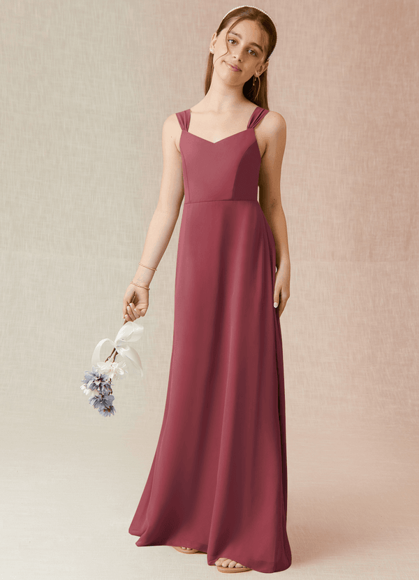 Azazie Denice Junior Merlot A-Line Chiffon Dress image1