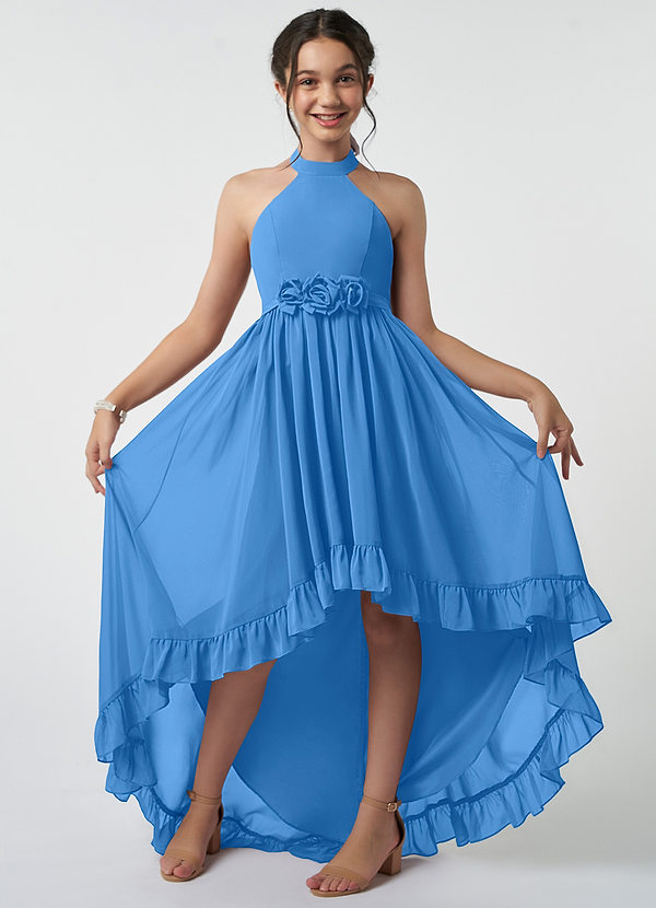 Azazie Hermione Junior Blue Jay A-Line Chiffon Dress image1