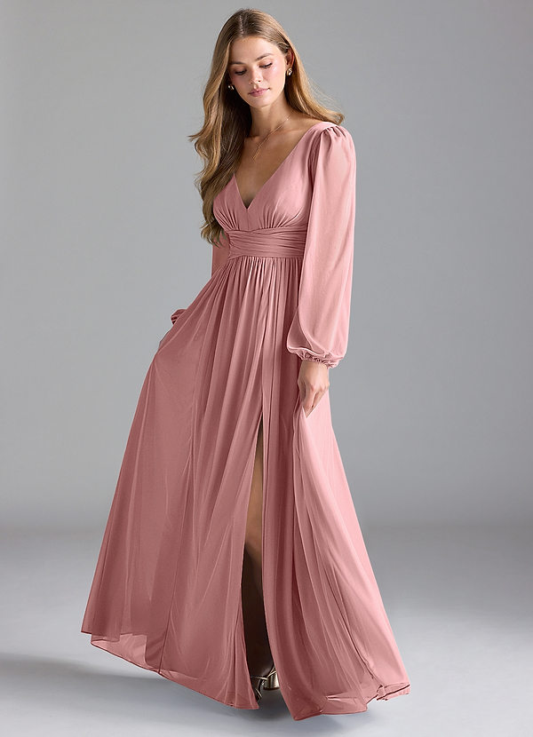 Azazie Norah Brautjungfernkleider A-Linie Gittergewebe Kleid Altrosa image1