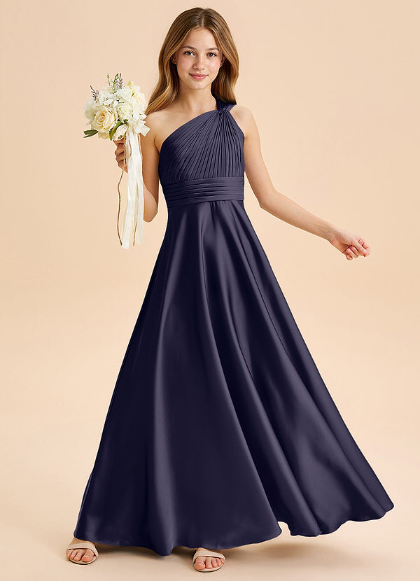 Azazie Charlize Junior Jurk van Stretch Satijn met A-Lijn Geplooid Stormachtig image1