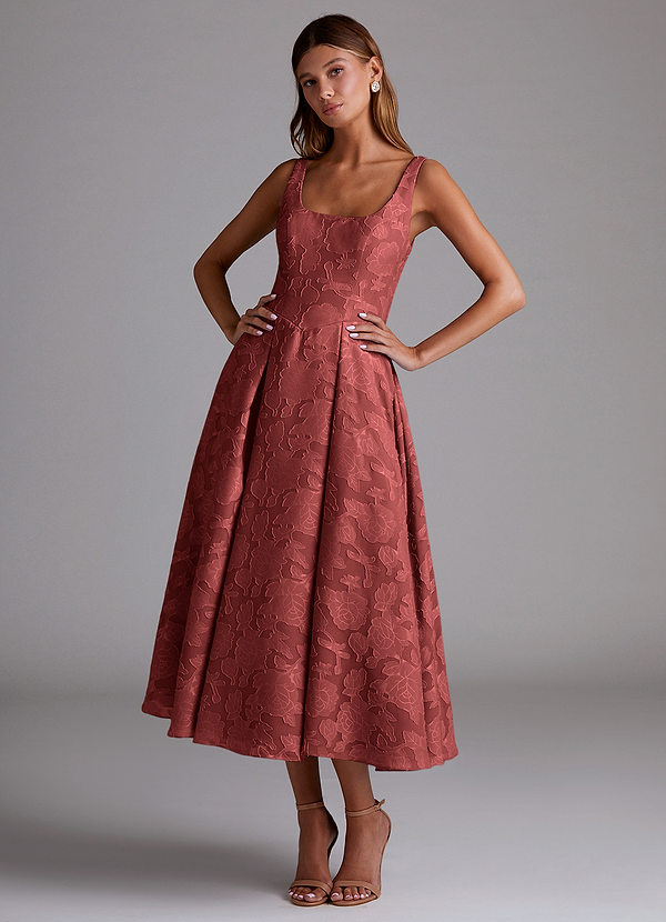 Amalie Bridesmaid Dresses Terracotta A-Line Pleated Floral Burnout Dress image1