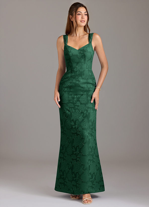 Azazie Denice Bridesmaid Dresses Dark Green Mermaid Pleated Floral Burnout Dress image1