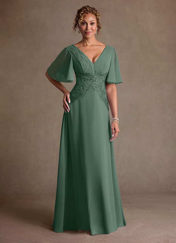 Azazie Milliat Suknie dla Matki Panny Młodej Linia A Koronka Szyfon Długość podłogi Sukienka image1