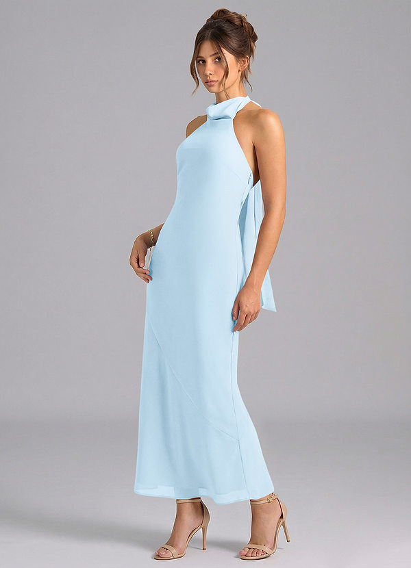 Azazie Velli Bridesmaid Dresses Sky Blue Mermaid High Neck Chiffon Dress image1