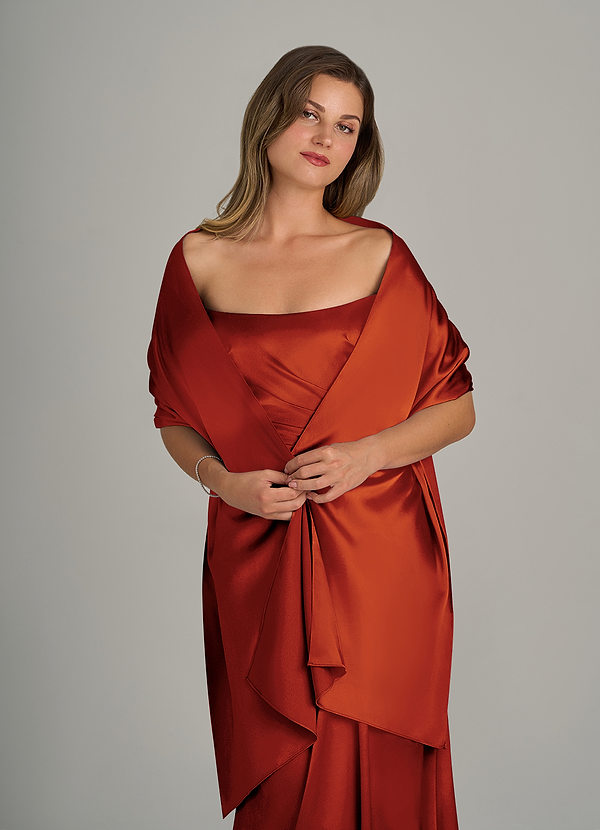 front Azazie Matching Color Metallic Satin Shawl