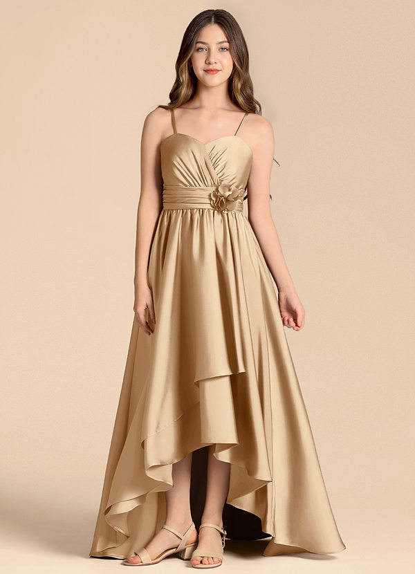 Azazie Catalina Junior Jurk van Stretch Satijn met A-Lijn Sweetheart Halslijn Champagne image1