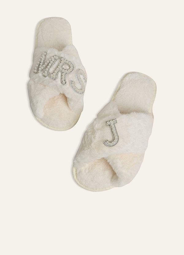 front Fuzzy Pearl Bride Slippers