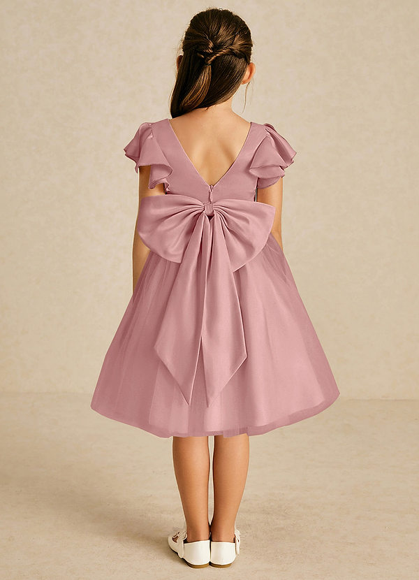 Azazie Kaeya Flower Girl Dresses Dusty Rose A-Line Bow Tulle Dress image1