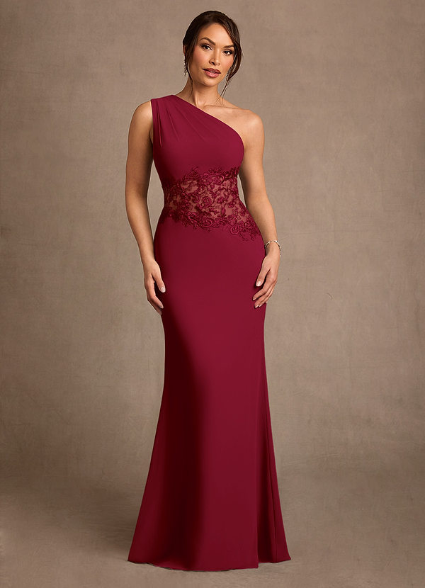 Azazie Kathie Mother of the Brides Dresses Burgundy Mermaid Lace Chiffon Dress image1