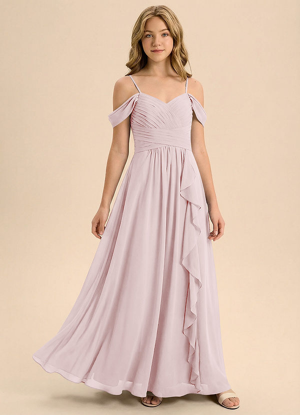 Azazie Elowen Junior Vestido de Rosa Rubor de Gasa de Corte en A con Vestidos sin tirantes image1