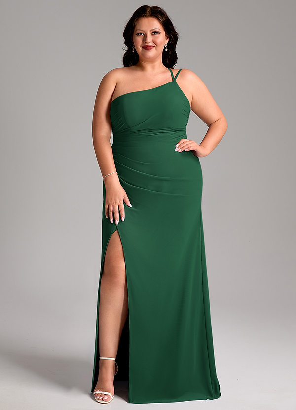 Azazie Eren Bruidsmeisjes Jurken Jurk van Chiffon met Kolom One-Shoulder Donkergroen image1