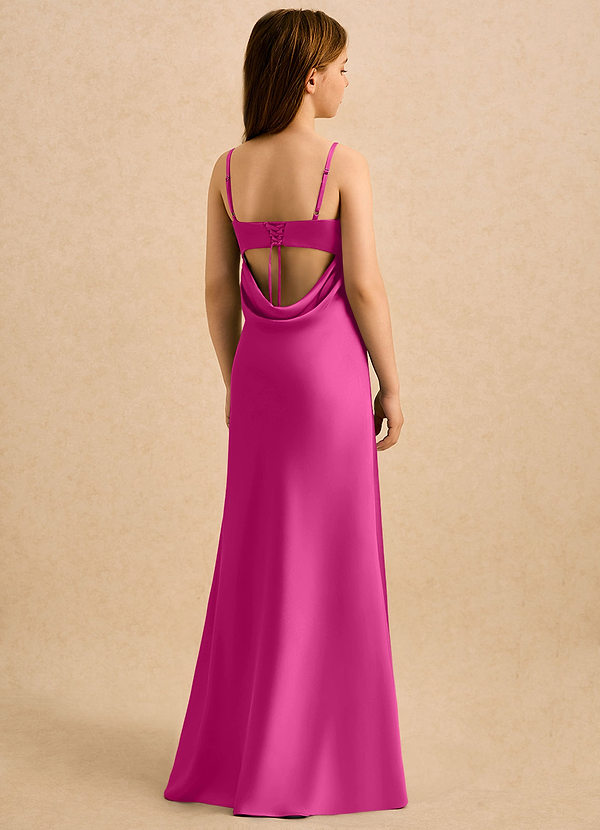 Azazie Mirabella Girls Formal Vestidos de arras Vestido Fucsia de Satén Elástico de Recto con Escote corazón image1