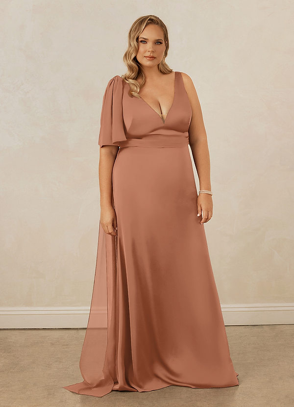 Christian Siriano Bridal for Azazie 1011 Brautjungfernkleider Meerjungfrau-Linie Schleifen Stretch-Satin Kleid Bronzer image1