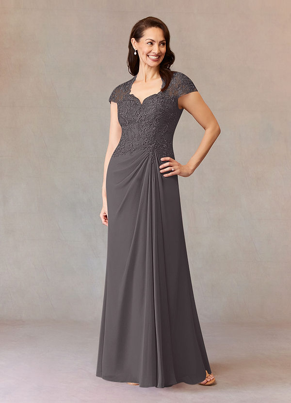 Azazie Junie Mother of the Brides Dresses Steel Grey A-Line Lace Chiffon Dress image1