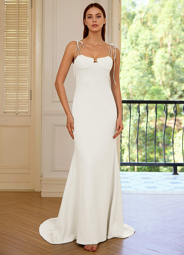 Thalassa Weiß Abendkleid mit Schnürung und ozeanischem Ausschnitt image1