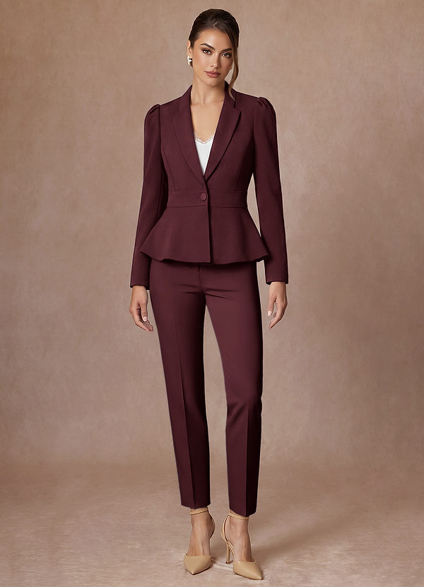 front Amara Cabernet Traje pantalón peplum de tejido refinado y sastre