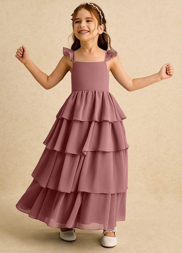 Azazie Boba Vestidos de Niña de Flores Vestido de Rosa Del Desierto de Gasa de Corte En A con Escote Cuadrado image1