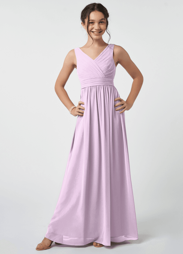 Azazie Kora Junior Frosted Lilac A-Line Pleated Chiffon Dress image1