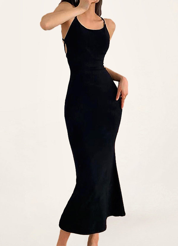 Vestidos sirena de satén con tirantes spaghetti Negro