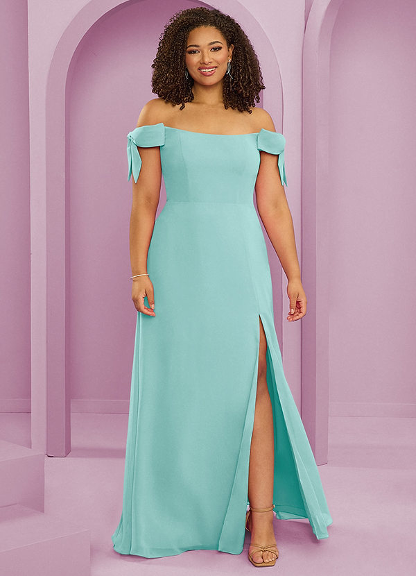 Barbie ♥ Azazie Bridesmaid Dresses Aqua A-Line Off the Shoulder Chiffon Convertible Dress image1