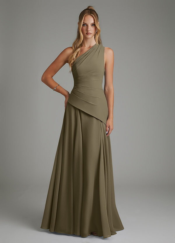 Azazie Holly Bridesmaid Dresses Willow Green A-Line Corset Chiffon Dress image1