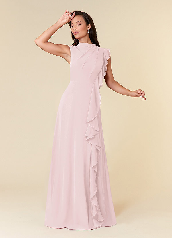 Azazie Narine Mother of the Brides Dresses Blushing Pink A-Line High Neckline Pleated Chiffon Dress image1