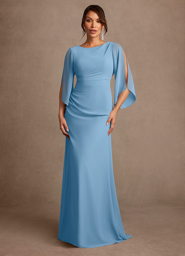 Azazie Anaheim Abiti Mamma della Sposa Abito A-Line in Chiffon Plissettato Blu Acciaio image1