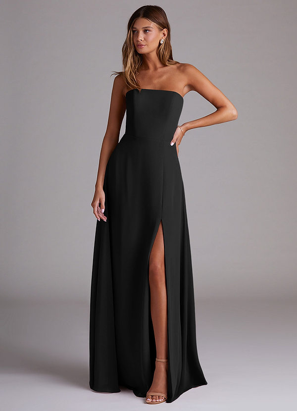 Azazie Wren Bridesmaid Dresses Black A-Line Side Slit Chiffon Convertible Dress image1