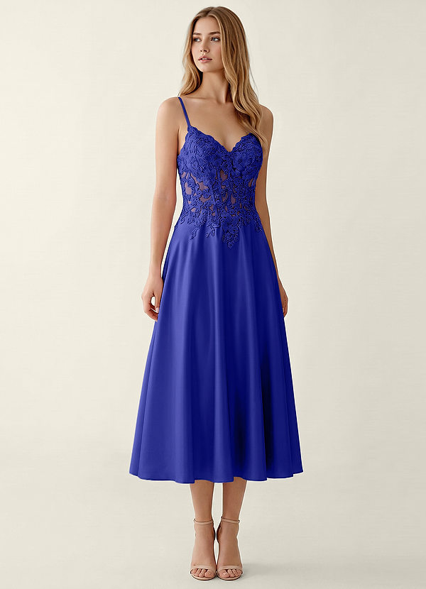 Corinna Neptune Satin Lace Corset A-line Maxi Dress image1