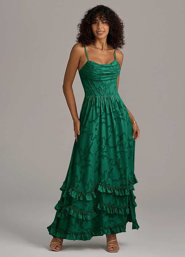 Azazie Lettie Abiti da Damigella Abito A-Line in Burnout Floreale Corsetto Smeraldo image1