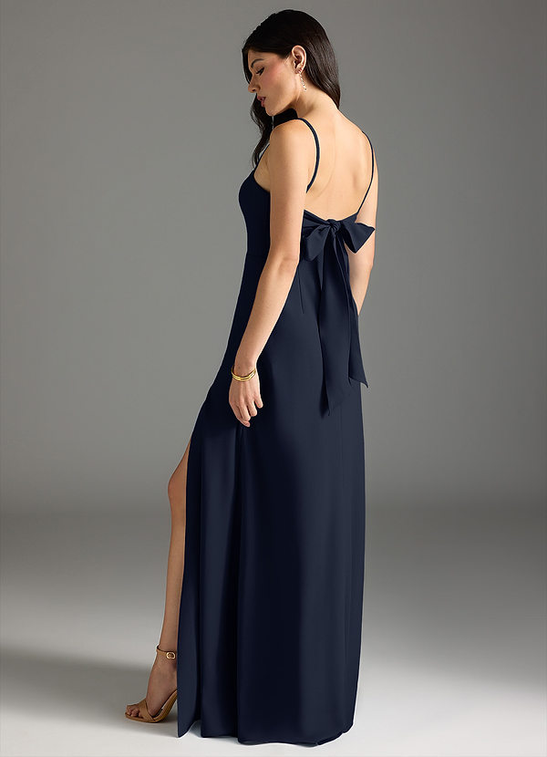 Azazie Melia Bridesmaid Dresses Dark Navy A-Line Bow Stretch Crepe Dress image1