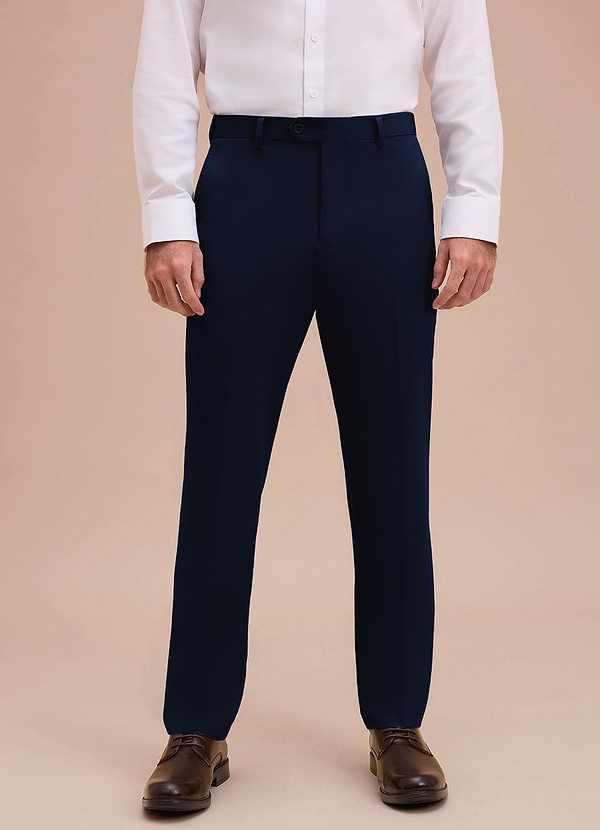 front Ethan Azul Pantalones de vestir de tejido refinado
