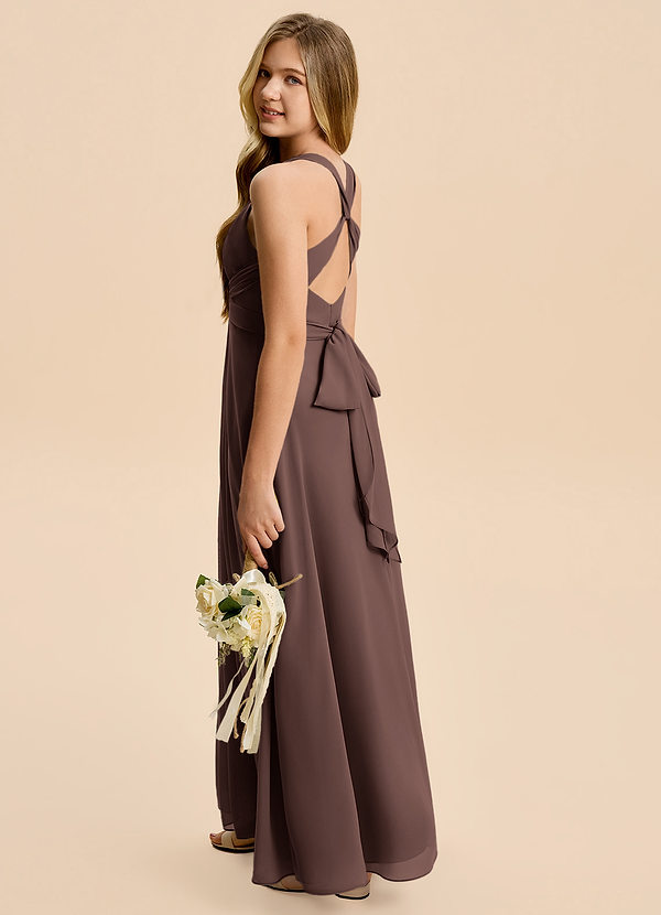 Azazie Kirsten Junior Ganache A-Line Pleated Chiffon Dress image1