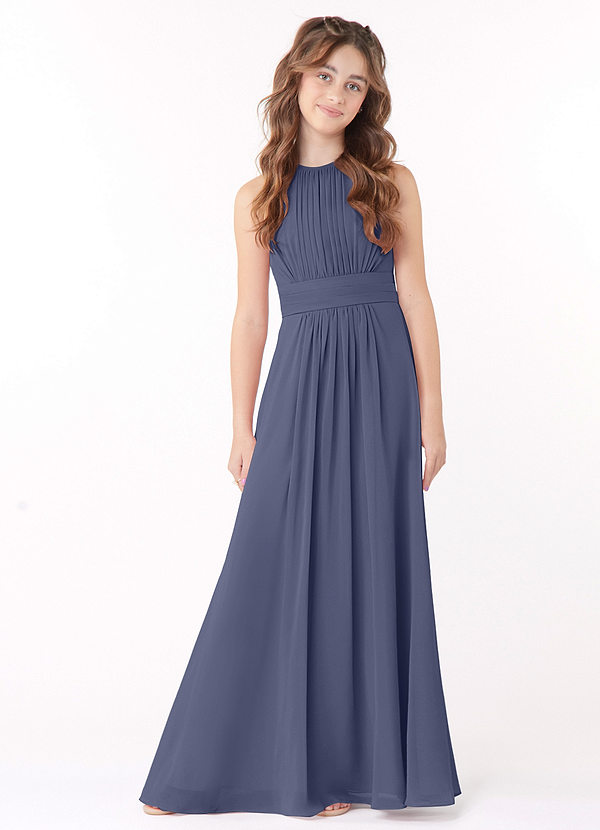 Azazie Bonnie Junior Stormy A-Line Pleated Chiffon Dress image1