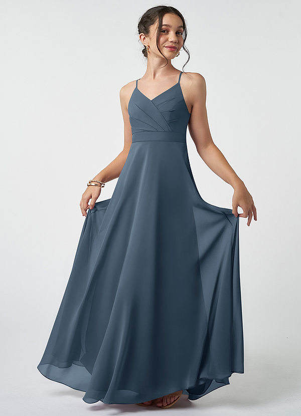 Azazie Avelina Junior Neptune A-Line Pleated Chiffon Dress image1