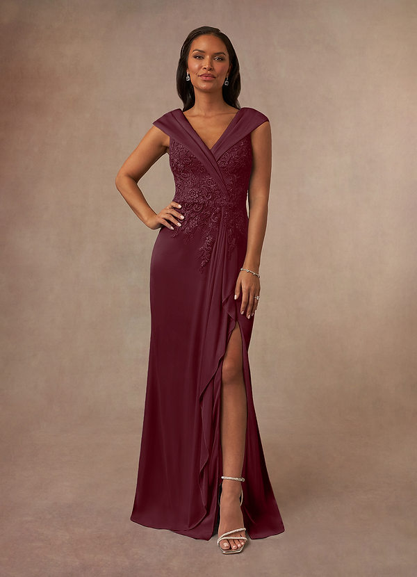 Azazie Calathea Mother of the Brides Dresses Cabernet A-Line Lace Dress image1