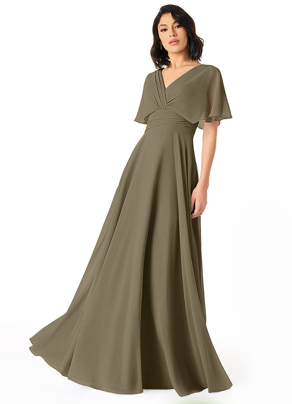 Azazie Pamela Bridesmaid Dresses Willow Green A-Line V-Neck Pleated Chiffon Dress image1