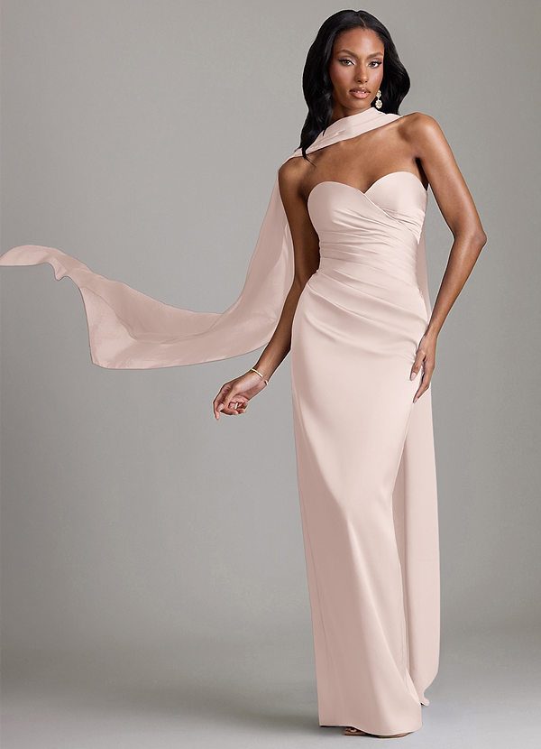 Azazie Sonora Vestidos Dama de Honor Vestido de Rosa Rubor de Satén Elástico de Corte Recto con Sin tirantes image1