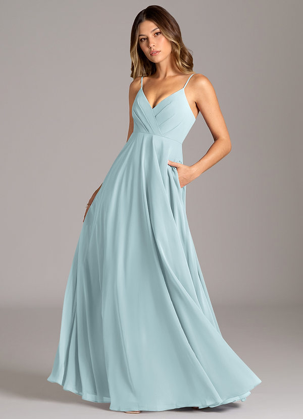 Azazie Amani Suknie dla druhen Linia A Pofałdowany Szyfon Do ziemi Sukienka image1