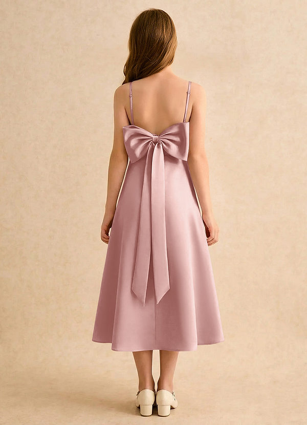 Azazie Jaella Girls Formal Vestidos de Niña de Flores Vestido de Oro Rosa de Satin Mate de Corte en A con Plisado image1