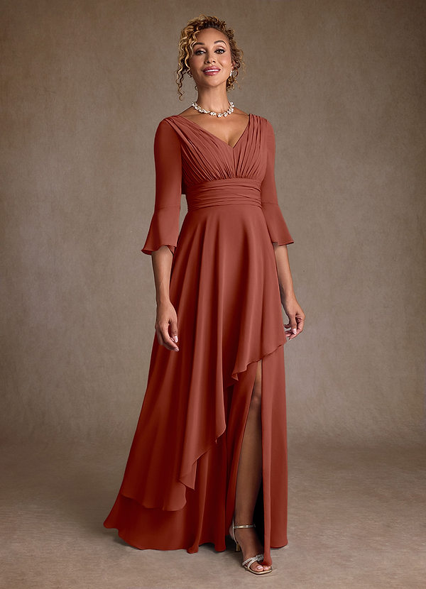Azazie Eire Mother of the Brides Dresses Auburn A-Line Pleated Chiffon Dress image1