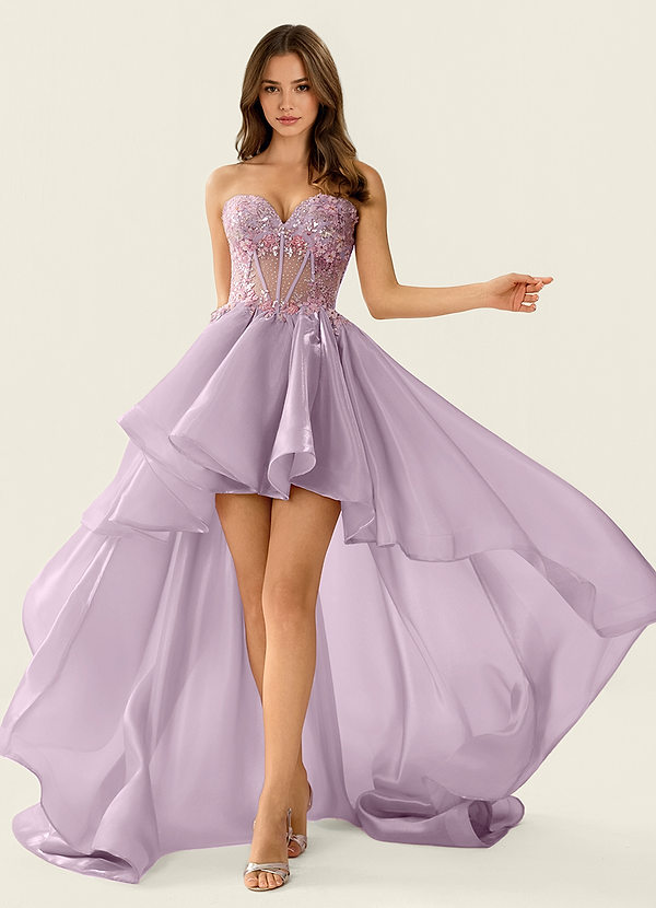 Yasmina Lilac Corset Lace Up Back Lace Ruffled Prom Dress image1