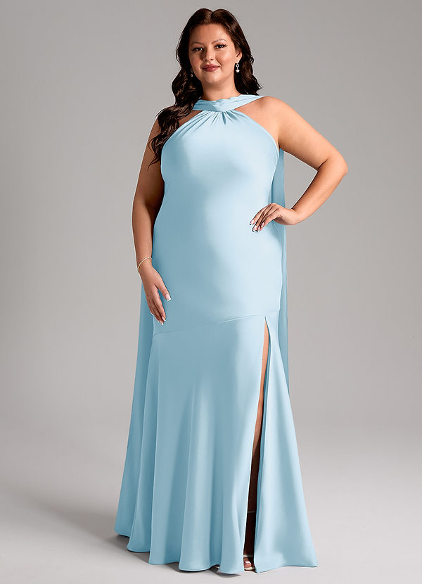 Azazie Kinsley Bridesmaid Dresses Sky Blue Mermaid Side Slit Stretch Satin Dress image1
