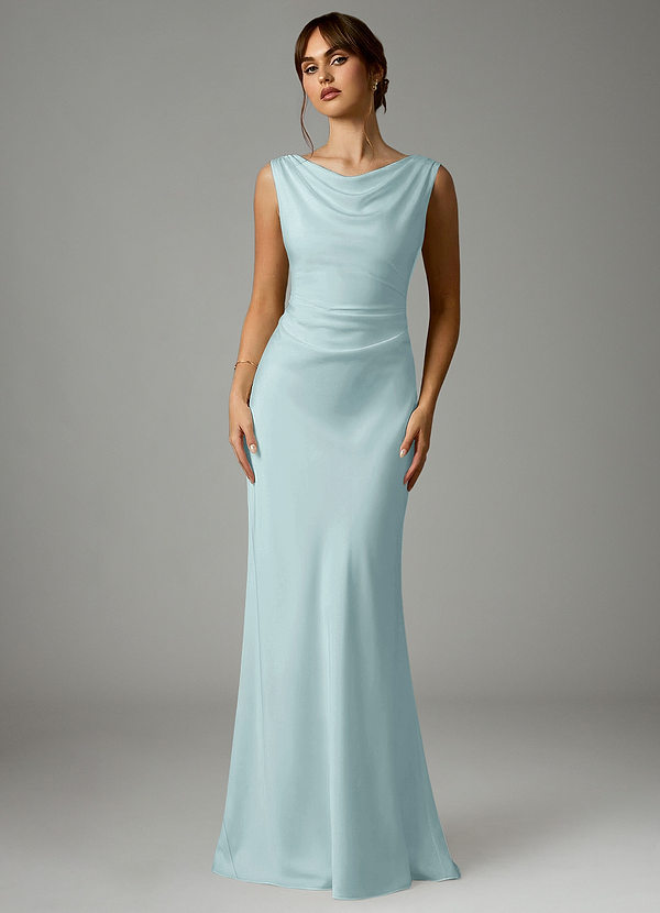 Azazie Kieryn Bridesmaid Dresses Mist Mermaid Pleated Stretch Satin Dress image1
