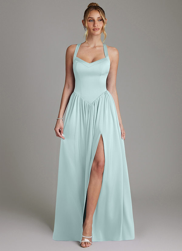Azazie Francis Brautjungfernkleider A-Linie Korsett Stretch-Satin Kleid Seegrün image1