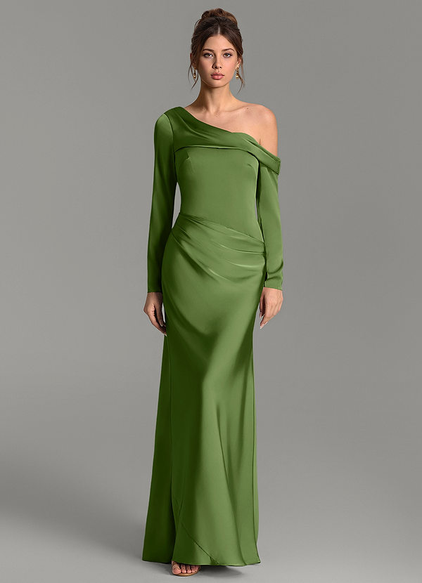 Azazie Sandra Bridesmaid Dresses Juniper Mermaid Long Sleeve Stretch Satin Dress image1