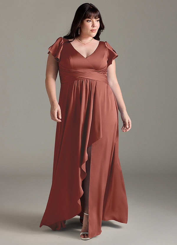 Azazie Omari Brudtärneklänningar Klä av A-Linje i Stretch Satin Kastanjebrunt image1