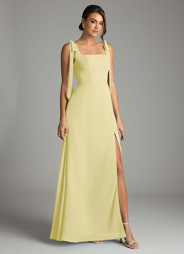 Azazie Debra Bridesmaid Dresses Lemon Sorbet A-Line with Pockets Chiffon Convertible Dress image1